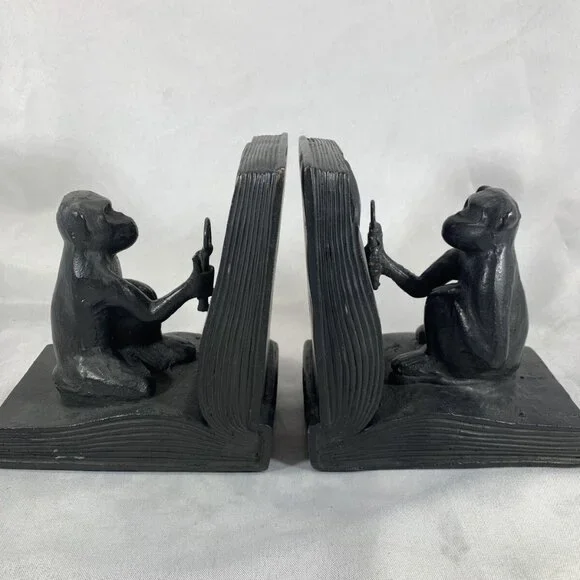 Vintage Cast Iron Monkey Bookend Reading Decorative Art Library Decor - Picture 7 of 7